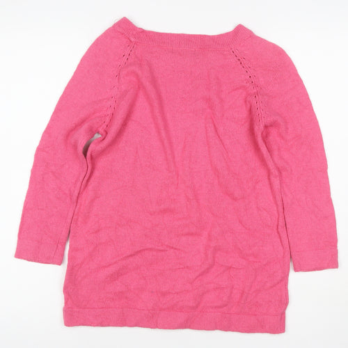 M&Co Women’s Pink Size 10 Cotton Blend Raglan Crew Neck Jumper