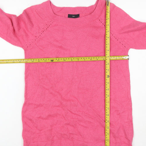 M&Co Women’s Pink Size 10 Cotton Blend Raglan Crew Neck Jumper
