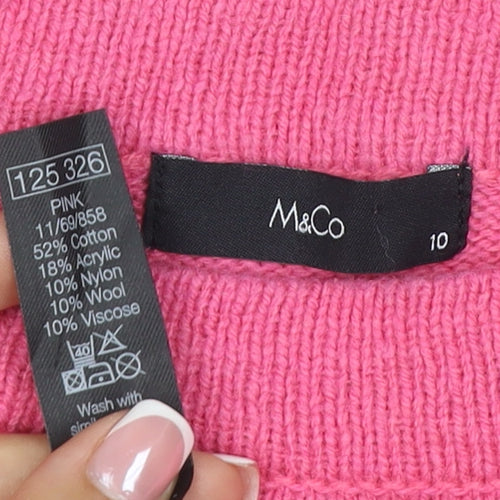 M&Co Women’s Pink Size 10 Cotton Blend Raglan Crew Neck Jumper