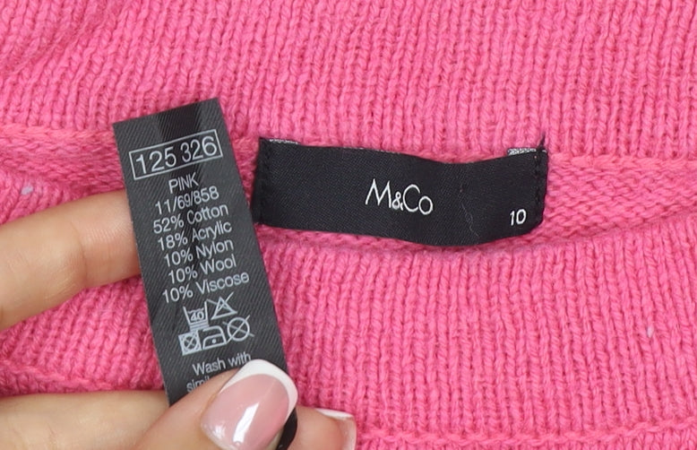 M&Co Women’s Pink Size 10 Cotton Blend Raglan Crew Neck Jumper