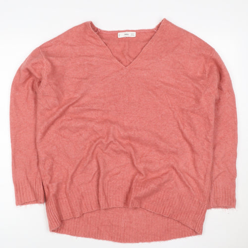 MNG Women’s Pink Size S V-Neck Long Sleeve Knit Pullover Jumper