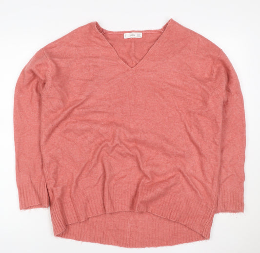 MNG Women’s Pink Size S V-Neck Long Sleeve Knit Pullover Jumper
