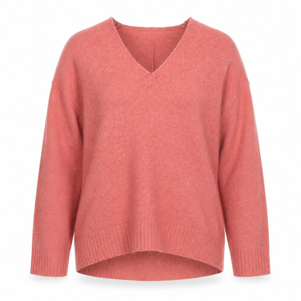 Front view of Mango Women’s Pink, size S, V-Neck Long Sleeve Knit jumper