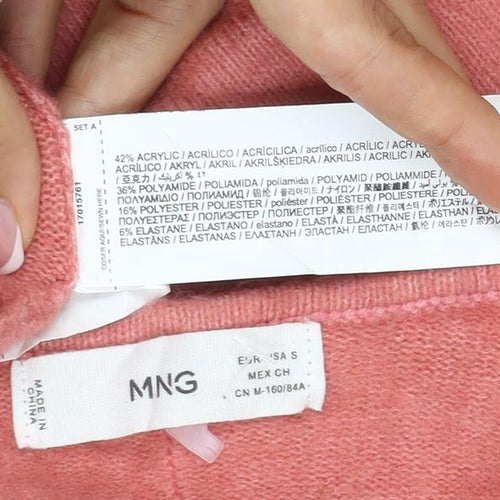 MNG Women’s Pink Size S V-Neck Long Sleeve Knit Pullover Jumper