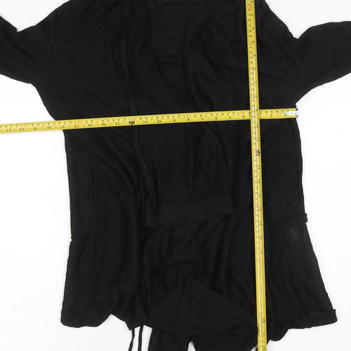 Marks & Spencer Women Black UK 14 Open Knit Draped Cardigan