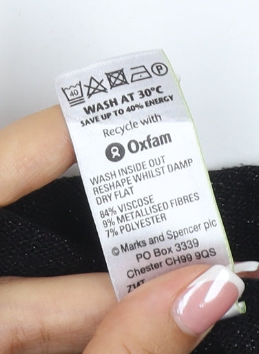 Marks & Spencer Women Black UK 14 Open Knit Draped Cardigan
