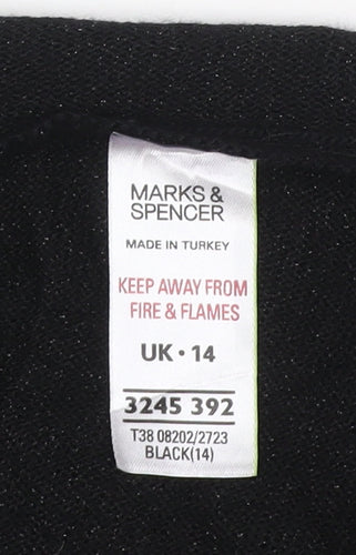 Marks & Spencer Women Black UK 14 Open Knit Draped Cardigan