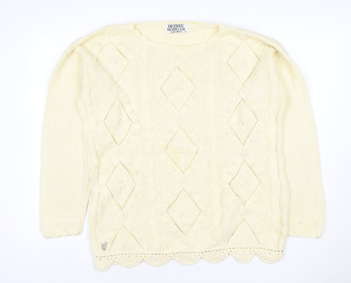 Back view of Debbie Morgan Women Ivory One Size Cable Knit Argyle jumper