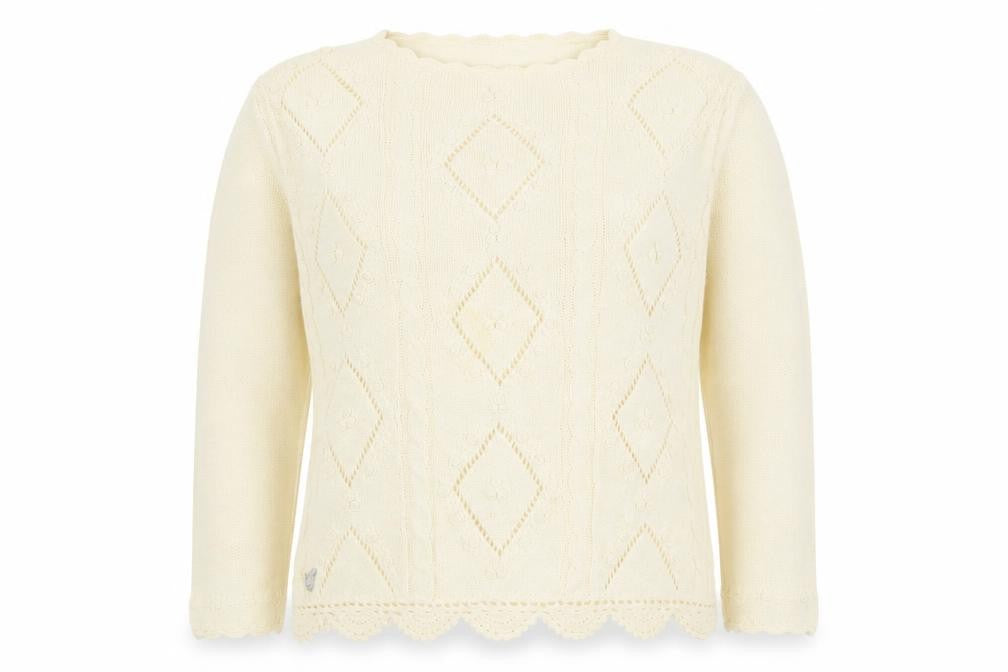Front view of Debbie Morgan Women Ivory One Size Cable Knit Argyle jumper
