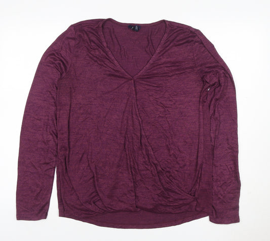 Gap Women Purple L Maternity V-Neck Long Sleeve Jersey Top
