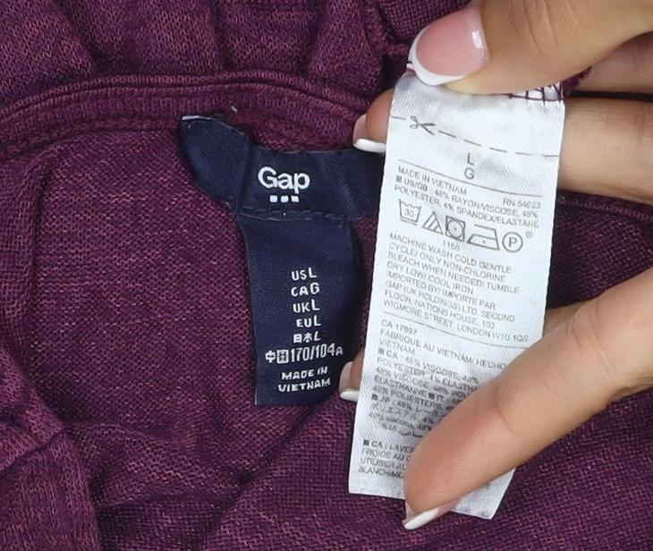 Gap Women Purple L Maternity V-Neck Long Sleeve Jersey Top