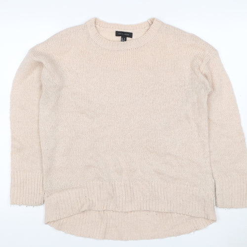 New Look Women Beige S Open Knit Crew Neck Long Sleeve Jumper
