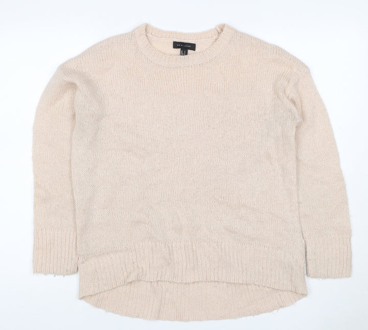 New Look Women Beige S Open Knit Crew Neck Long Sleeve Jumper