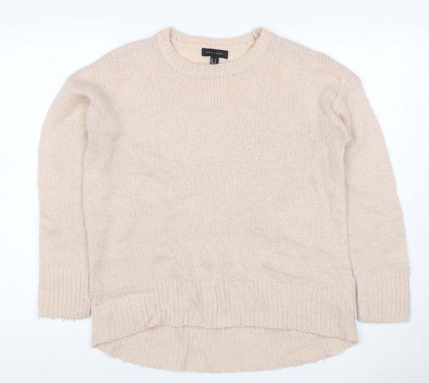 New Look Women Beige S Open Knit Crew Neck Long Sleeve Jumper