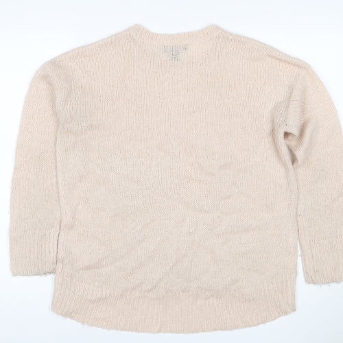 New Look Women Beige S Open Knit Crew Neck Long Sleeve Jumper