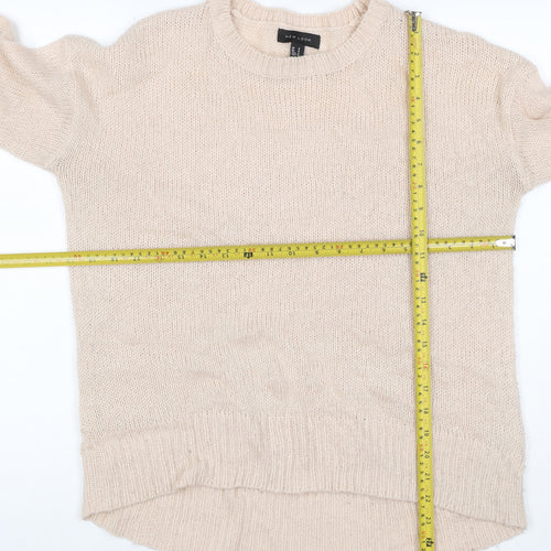 New Look Women Beige S Open Knit Crew Neck Long Sleeve Jumper
