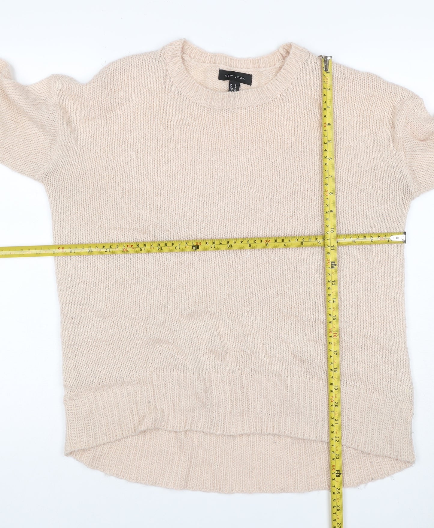New Look Women Beige S Open Knit Crew Neck Long Sleeve Jumper