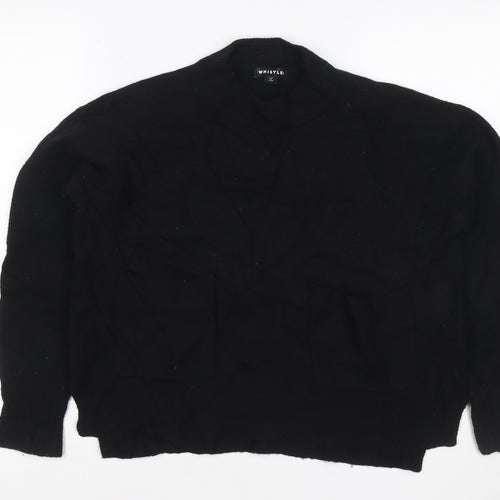 Whistles Women Black S Merino Wool High Neck Pocket Pullover Jumper