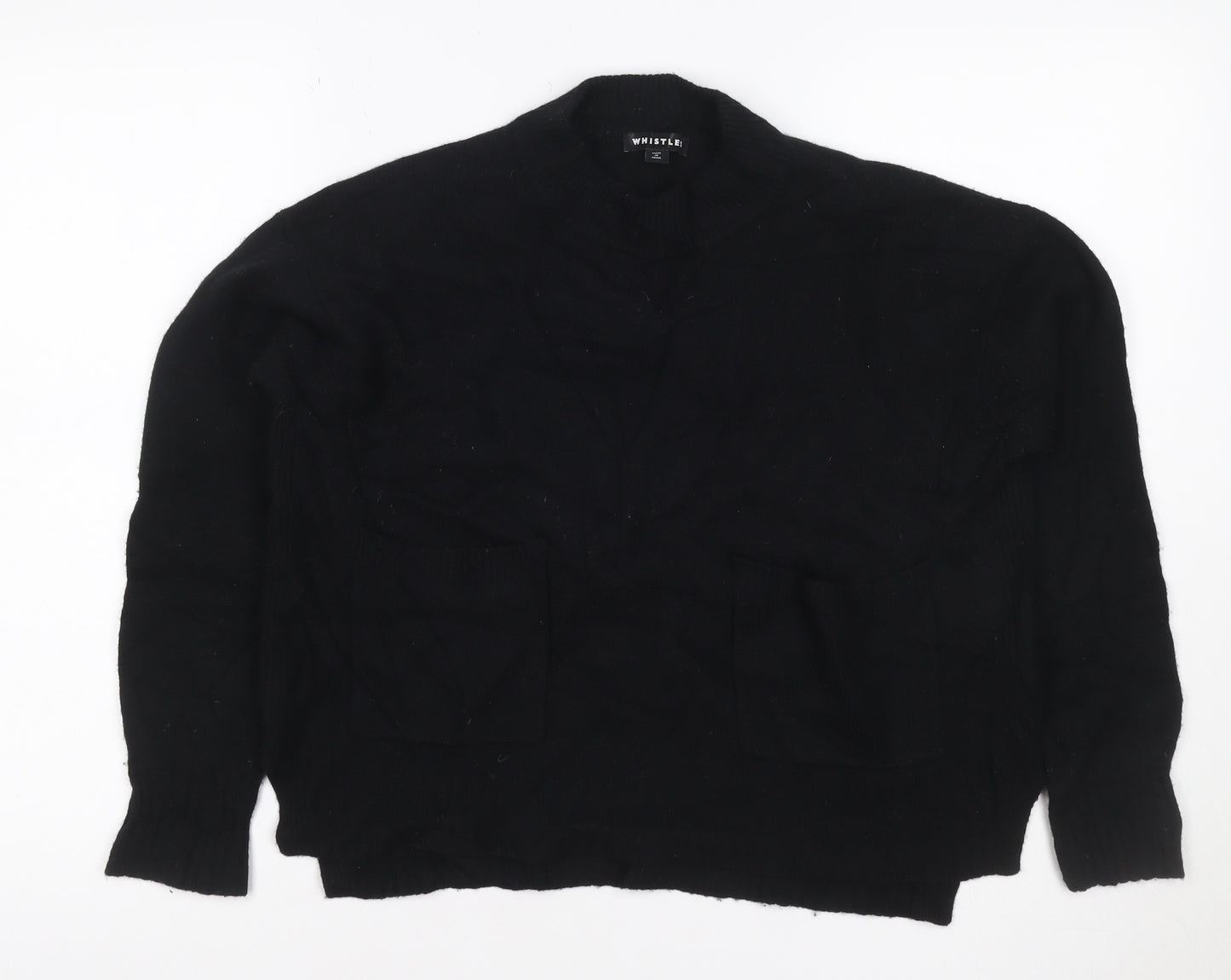 Whistles Women Black S Merino Wool High Neck Pocket Pullover Jumper