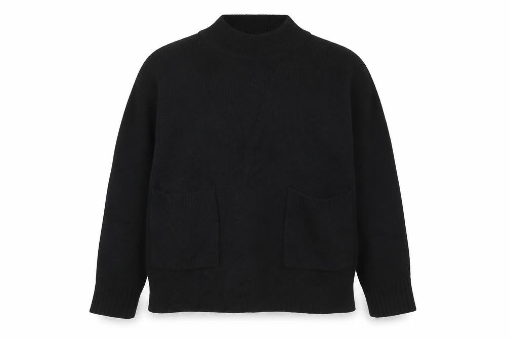 Whistles Women Black S Merino Wool High Neck Pocket Pullover Jumper