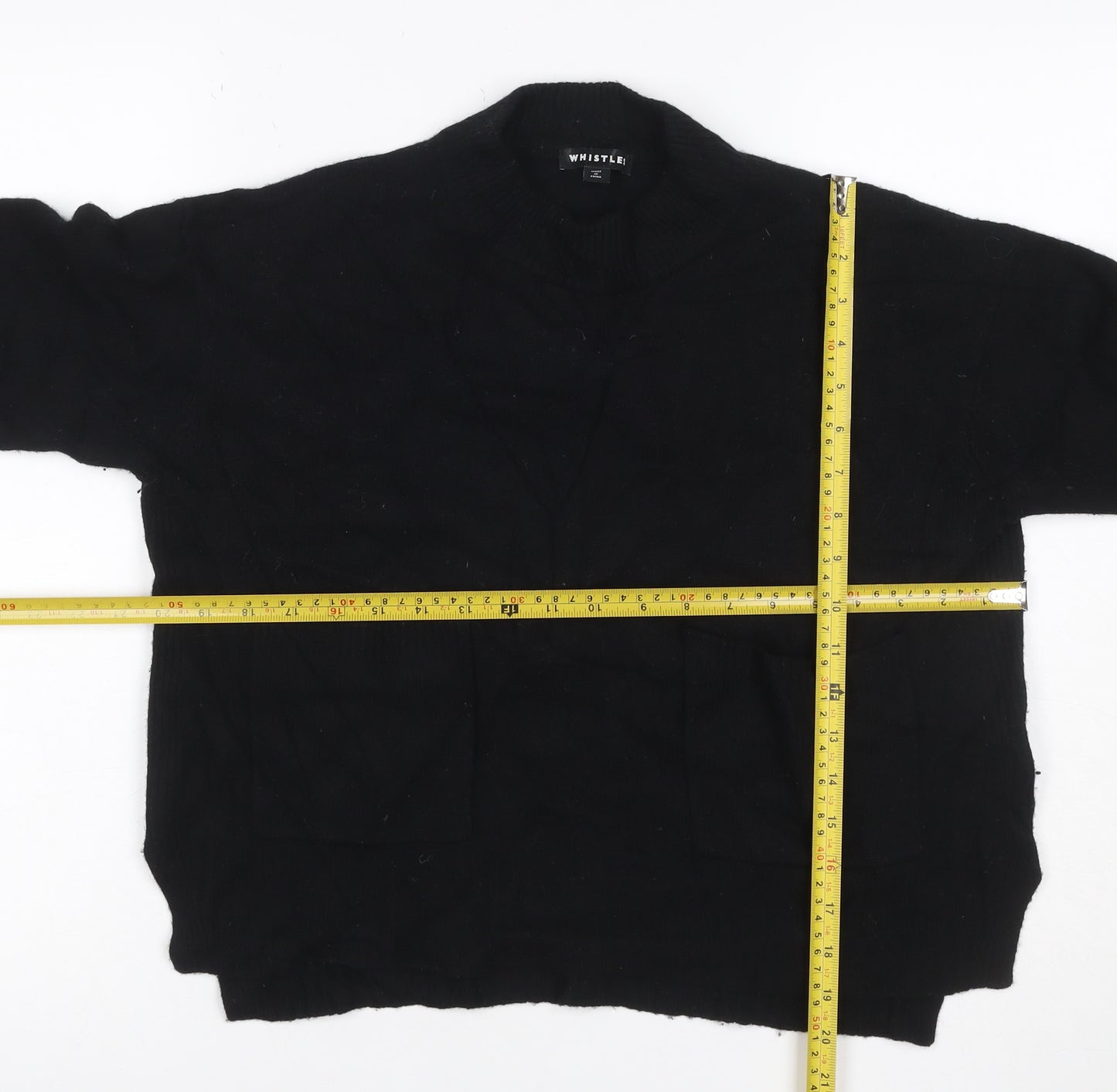 Whistles Women Black S Merino Wool High Neck Pocket Pullover Jumper