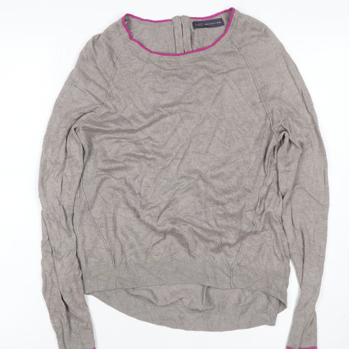 Marks & Spencer Women Grey Merino Wool UK 10 1/4 Zip Knit Jumper