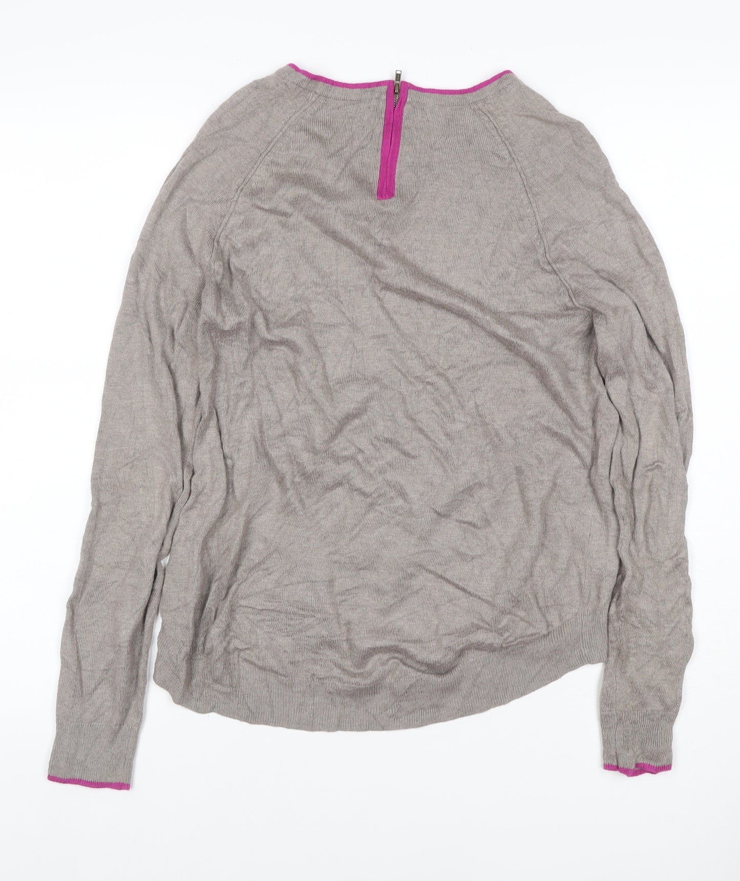 Marks & Spencer Women Grey Merino Wool UK 10 1/4 Zip Knit Jumper