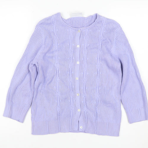 Liz Claiborne Women Purple L Cable Knit Cotton Button Cardigan