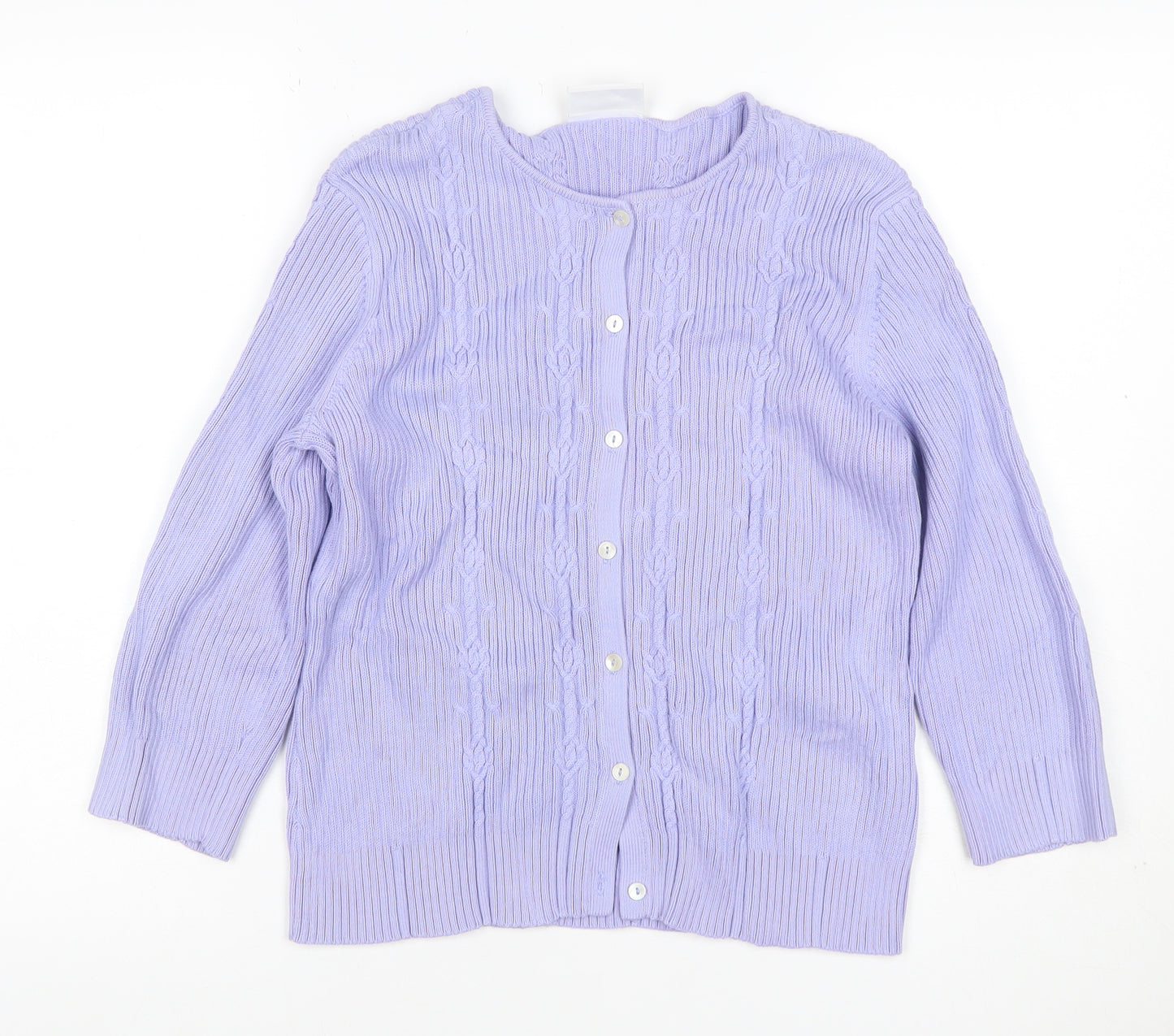 Liz Claiborne Women Purple L Cable Knit Cotton Button Cardigan