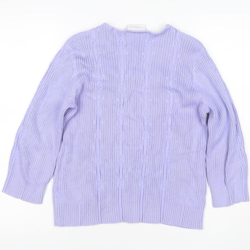 Liz Claiborne Women Purple L Cable Knit Cotton Button Cardigan