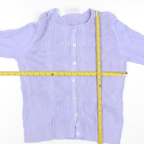 Liz Claiborne Women Purple L Cable Knit Cotton Button Cardigan