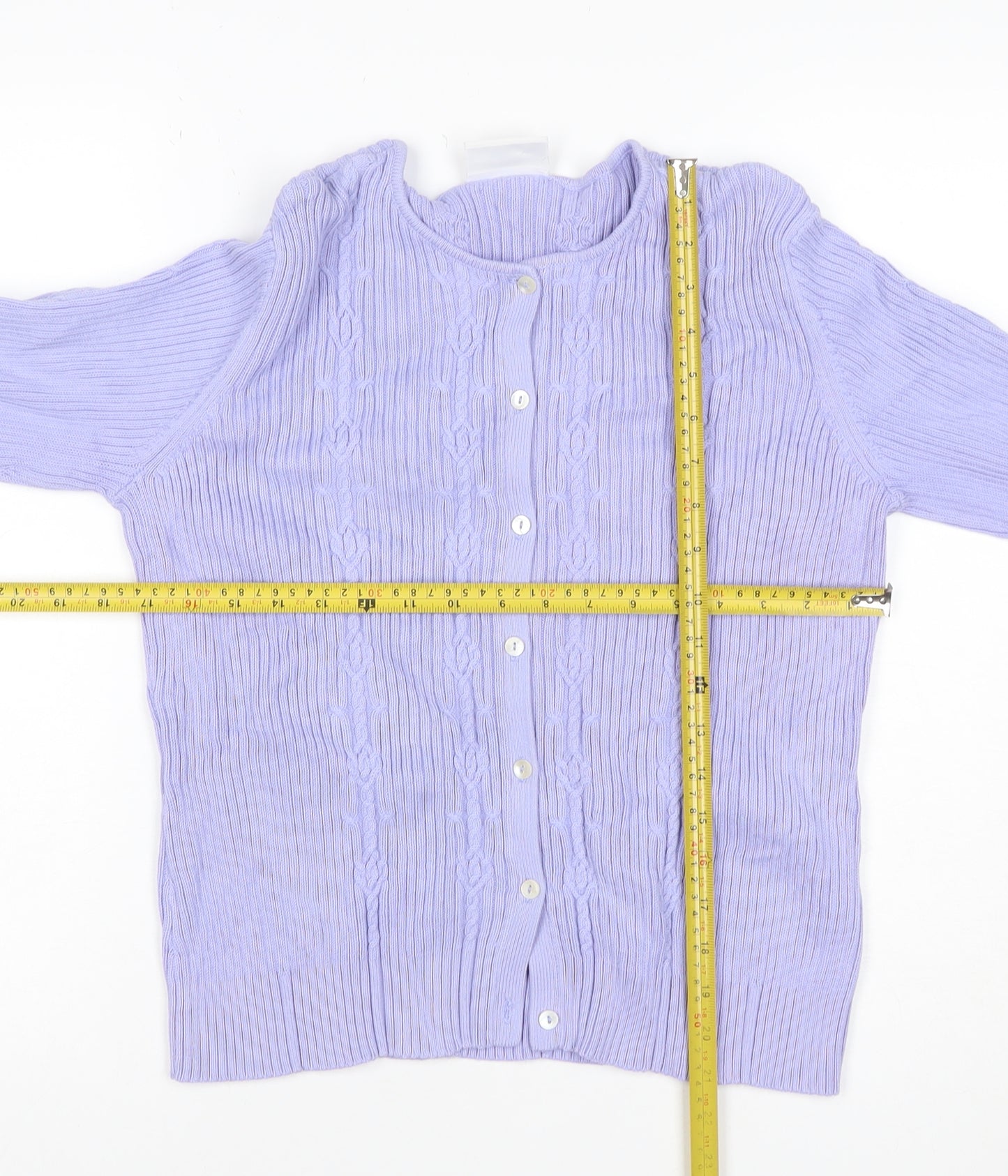 Liz Claiborne Women Purple L Cable Knit Cotton Button Cardigan