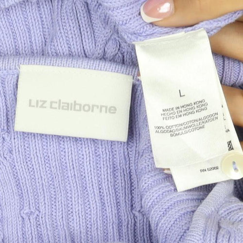 Liz Claiborne Women Purple L Cable Knit Cotton Button Cardigan