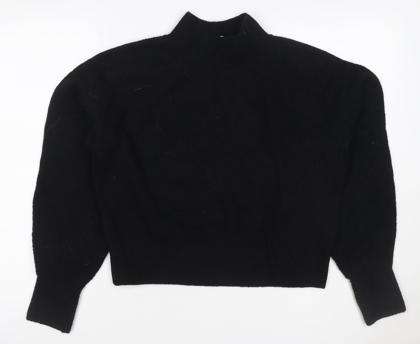 & Other Stories Women Black XS Mock Neck Balloon Sleeve Knit Jumper