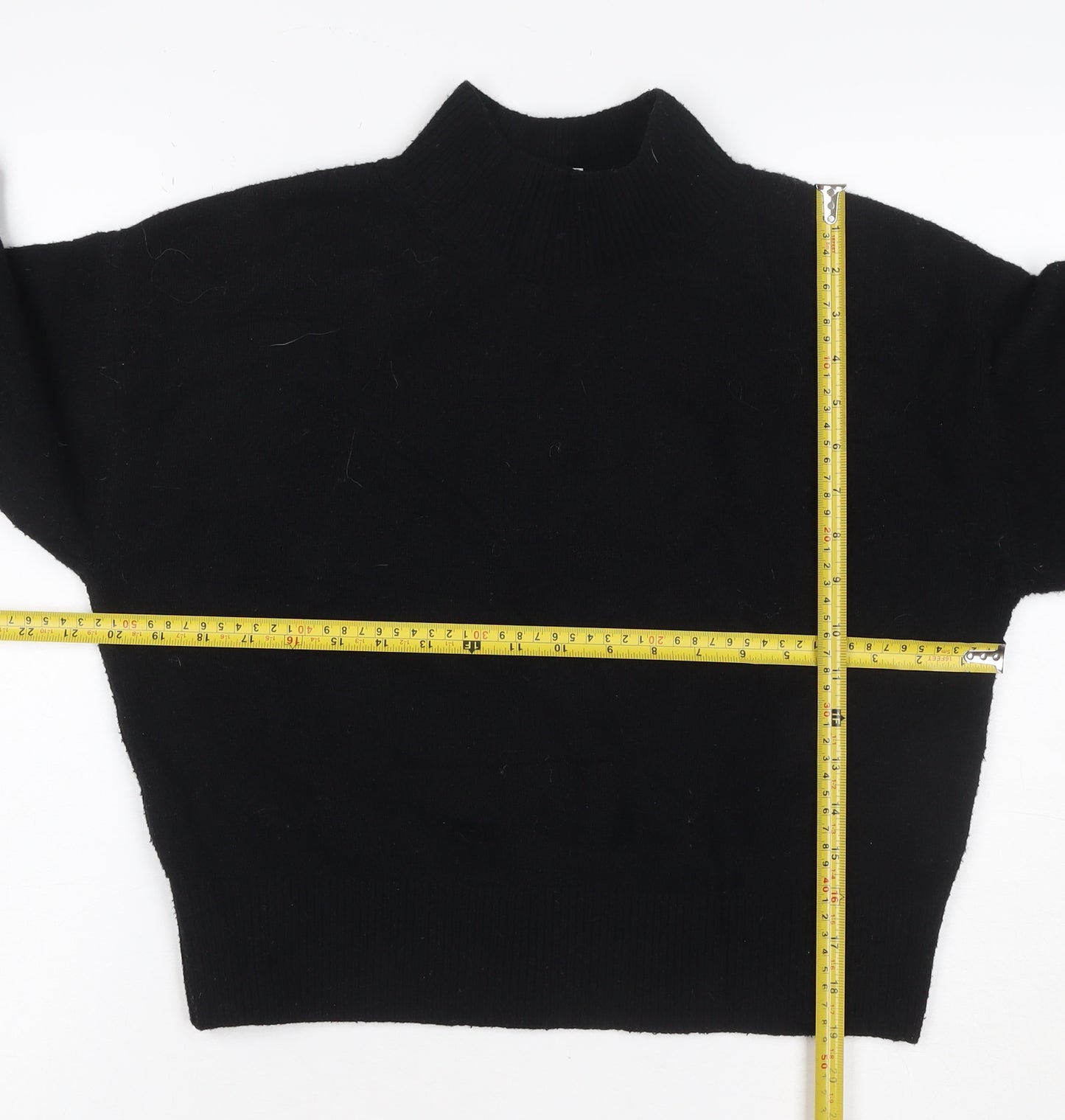 & Other Stories Women Black XS Mock Neck Balloon Sleeve Knit Jumper