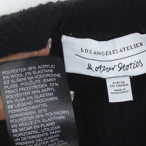 & Other Stories Women Black XS Mock Neck Balloon Sleeve Knit Jumper