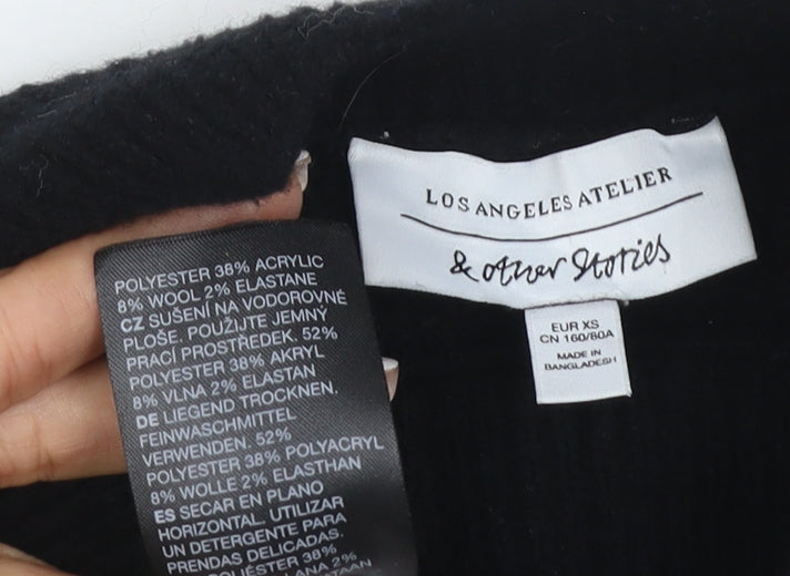 & Other Stories Women Black XS Mock Neck Balloon Sleeve Knit Jumper