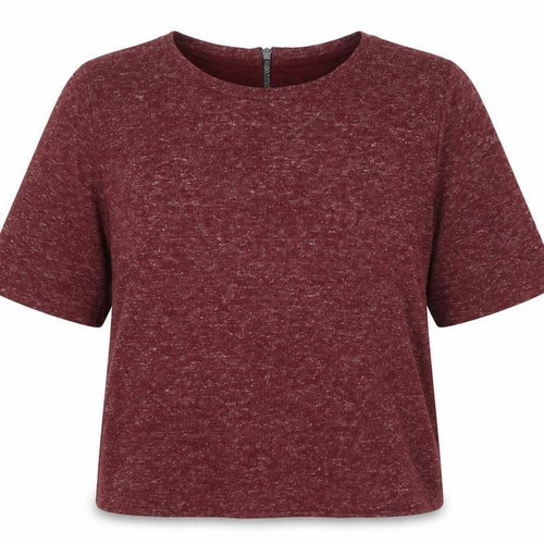 Topshop Women Red Marl Jersey Zip Back Short Sleeve T-Shirt UK 12