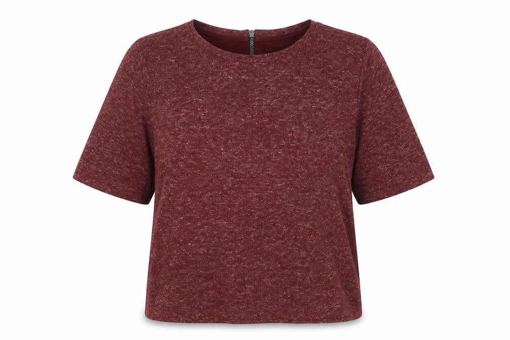 Topshop Women Red Marl Jersey Zip Back Short Sleeve T-Shirt UK 12