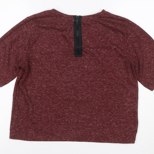Topshop Women Red Marl Jersey Zip Back Short Sleeve T-Shirt UK 12