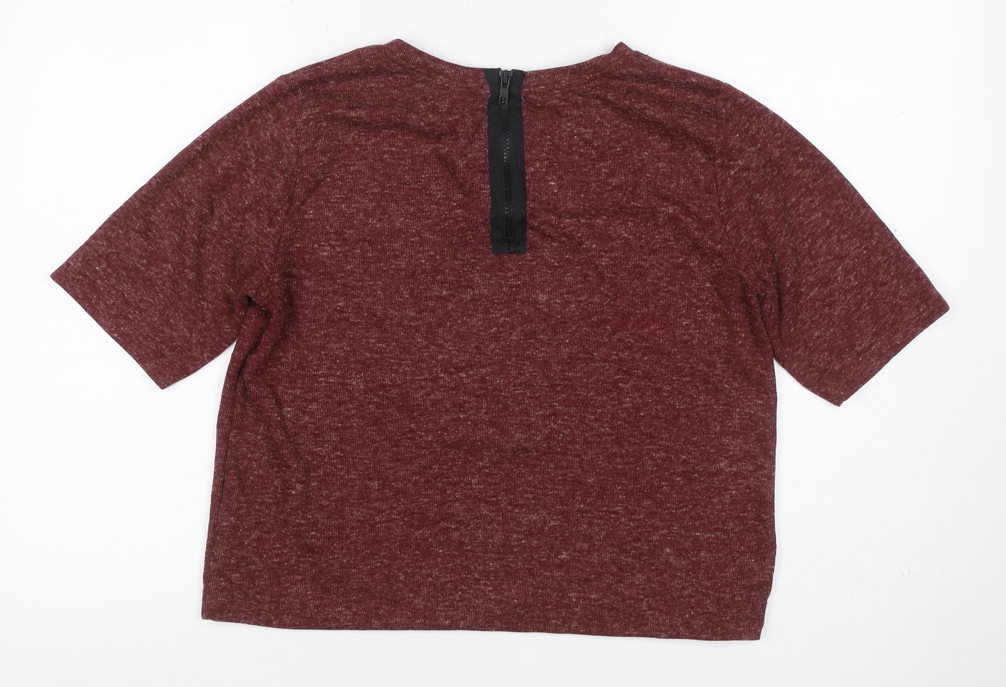 Topshop Women Red Marl Jersey Zip Back Short Sleeve T-Shirt UK 12