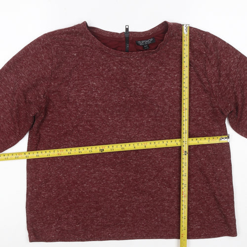 Topshop Women Red Marl Jersey Zip Back Short Sleeve T-Shirt UK 12