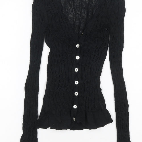 Next Women Black M Sheer Knit V-Neck Button Cardigan Long Sleeve