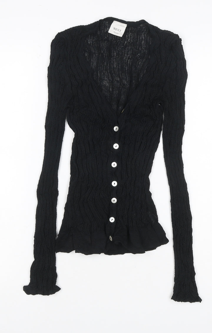 Next Women Black M Sheer Knit V-Neck Button Cardigan Long Sleeve