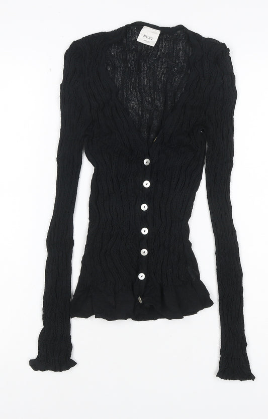 Next Women Black M Sheer Knit V-Neck Button Cardigan Long Sleeve