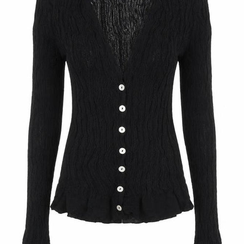 Next Women Black M Sheer Knit V-Neck Button Cardigan Long Sleeve