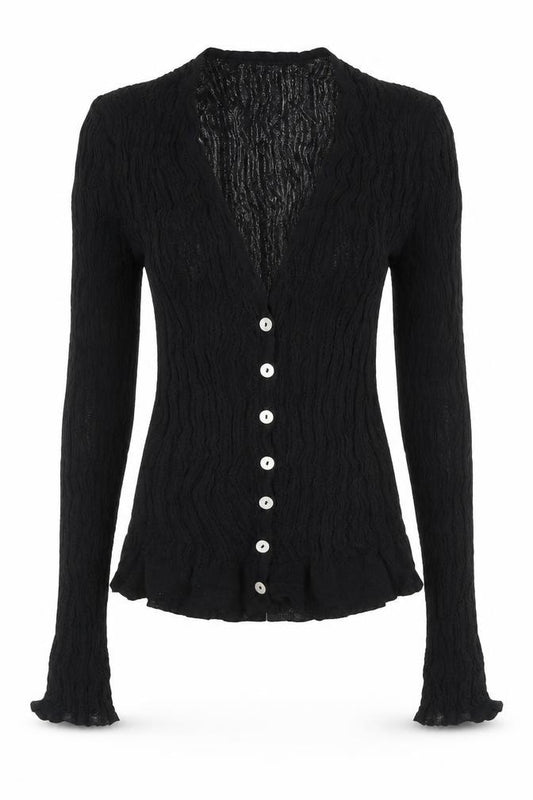 Next Women Black M Sheer Knit V-Neck Button Cardigan Long Sleeve