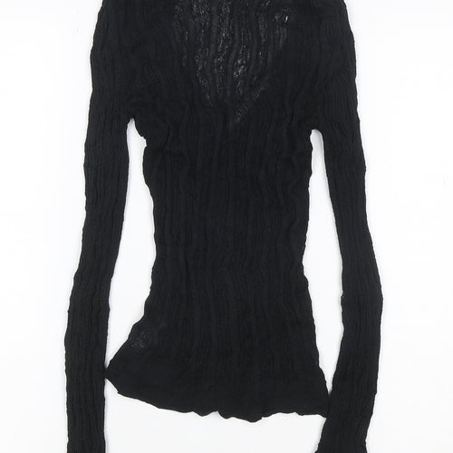 Next Women Black M Sheer Knit V-Neck Button Cardigan Long Sleeve