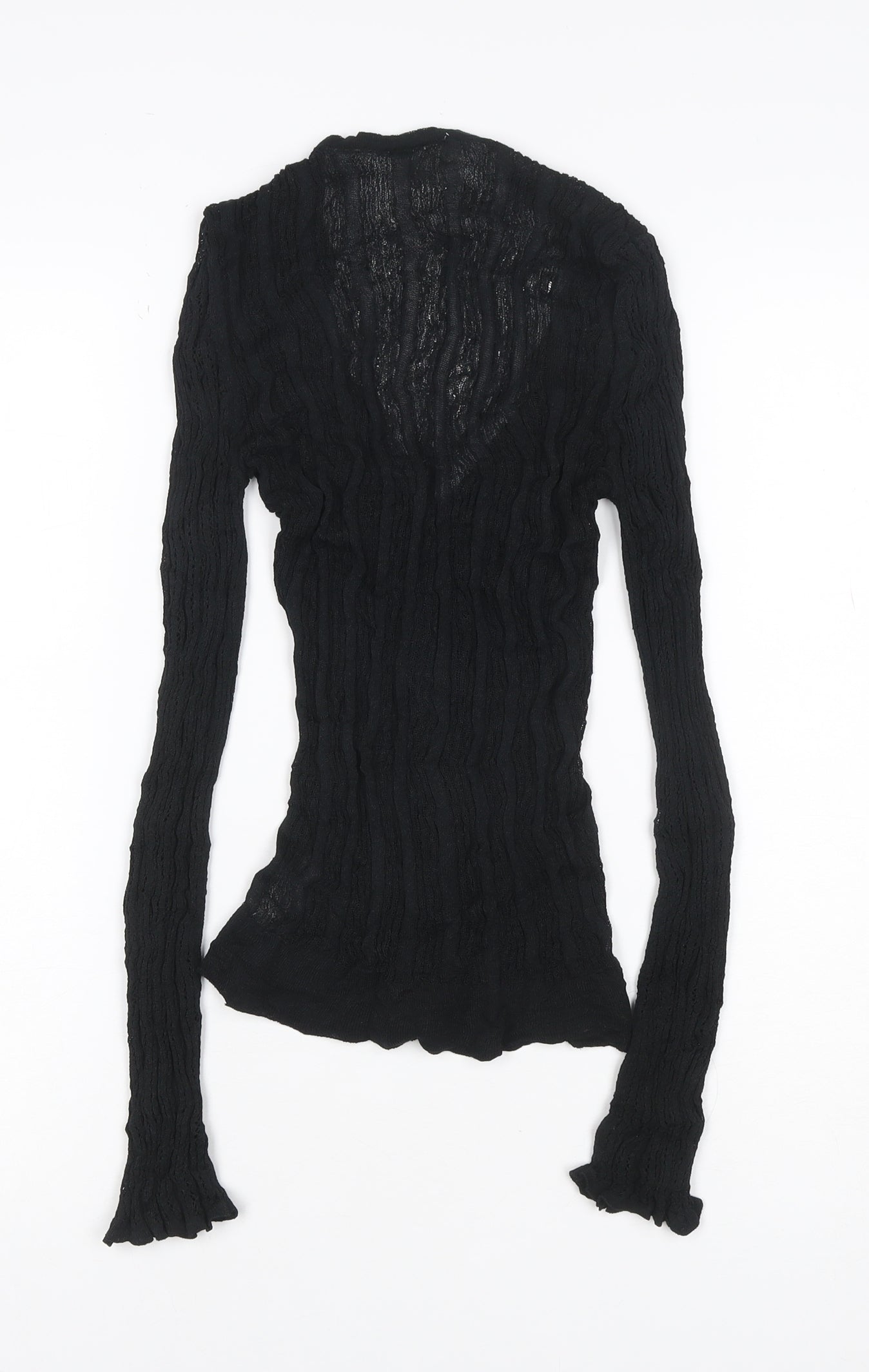 Next Women Black M Sheer Knit V-Neck Button Cardigan Long Sleeve