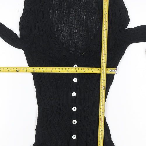 Next Women Black M Sheer Knit V-Neck Button Cardigan Long Sleeve